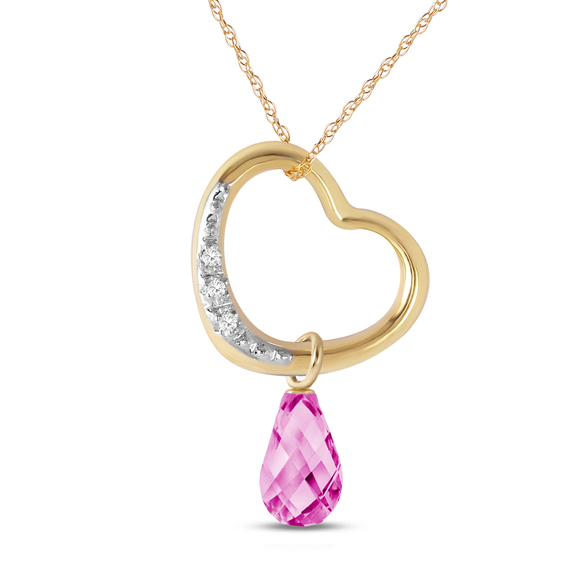 Galaxy Gold Products Jewelry - 14K. SOLID GOLD HEART NECKLACE WITH NATURAL DIAMOND & PINK TOPAZ (Yellow Gold)